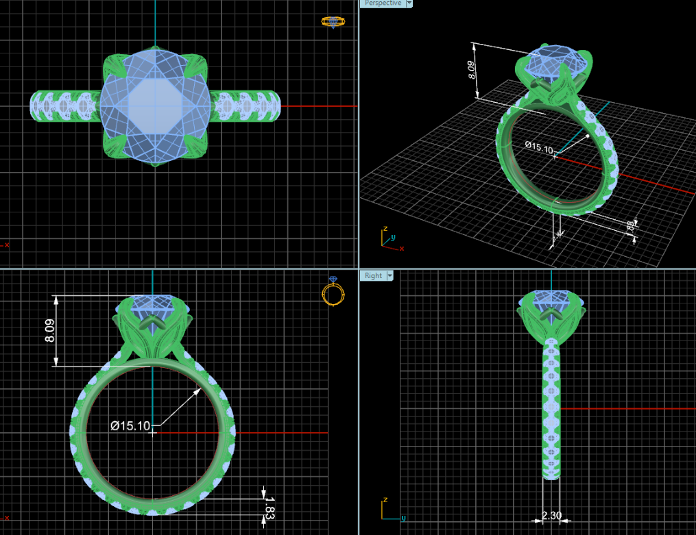 Custom engagement ring CAD design process - handcrafted jewelry by HEA Diamonds