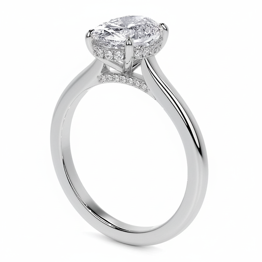 Oval diamond engagement ring in platinum setting