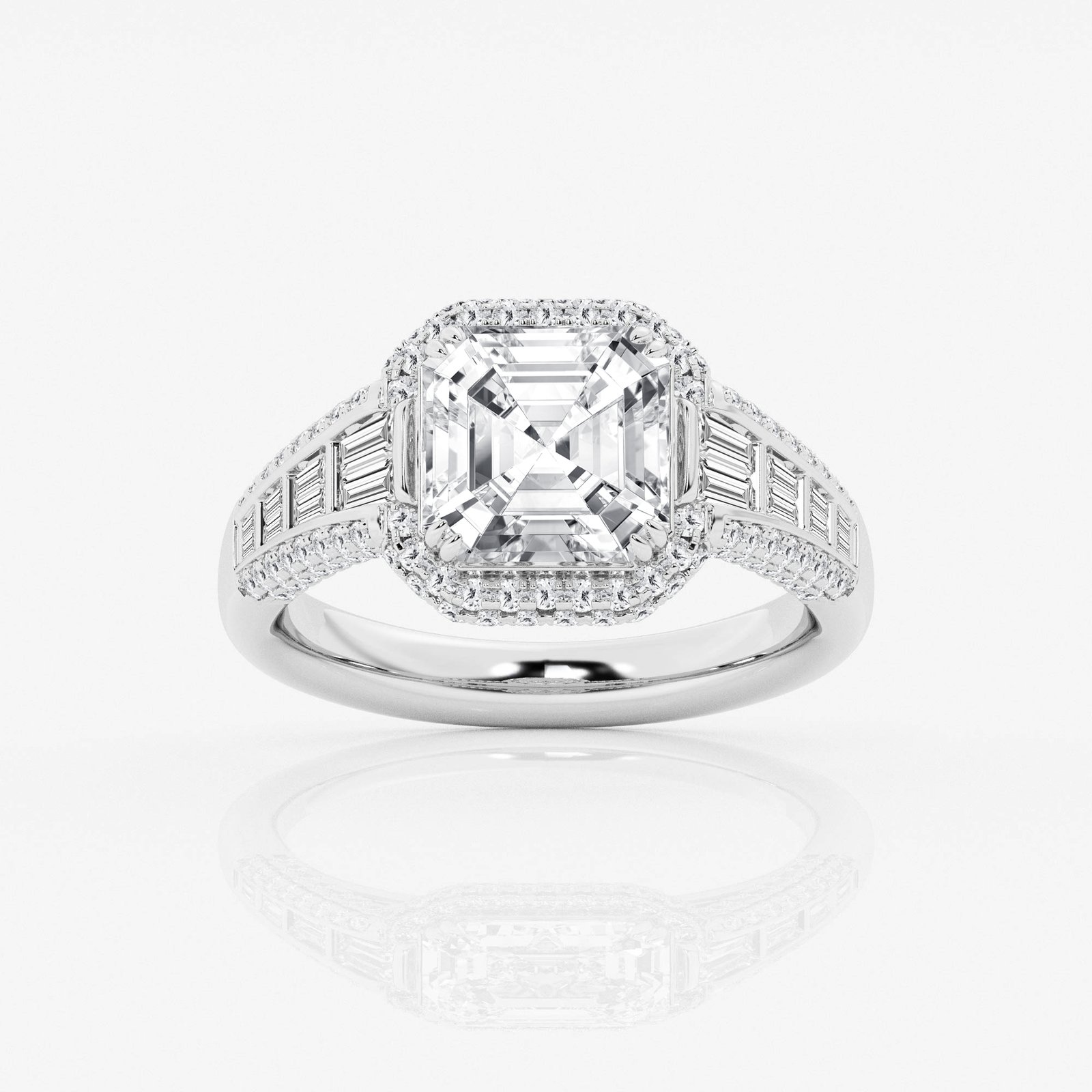 Emerald Double Halo with Lattice Band