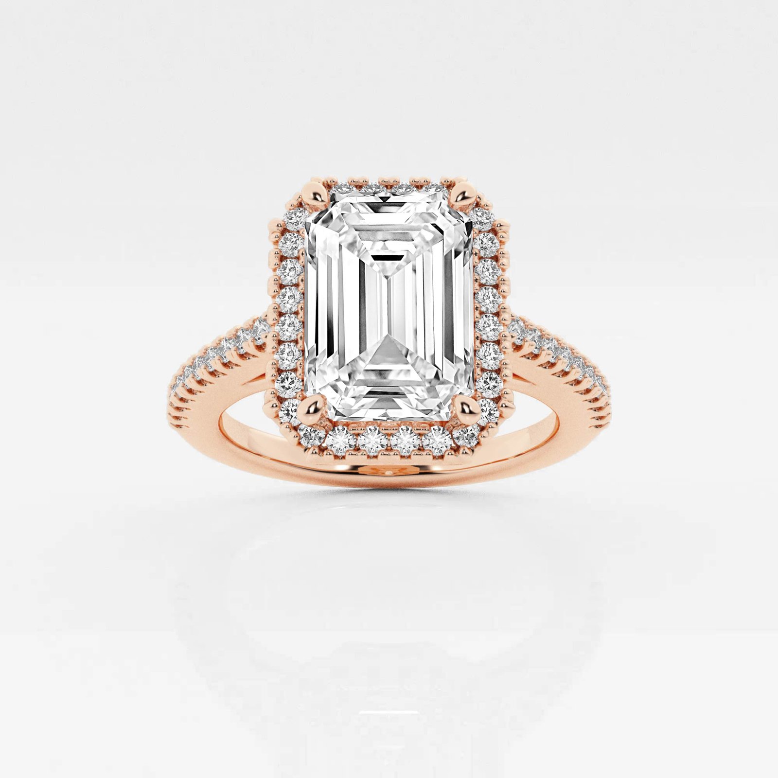 Emerald-Cut Split-Shank Halo Engagement Ring
