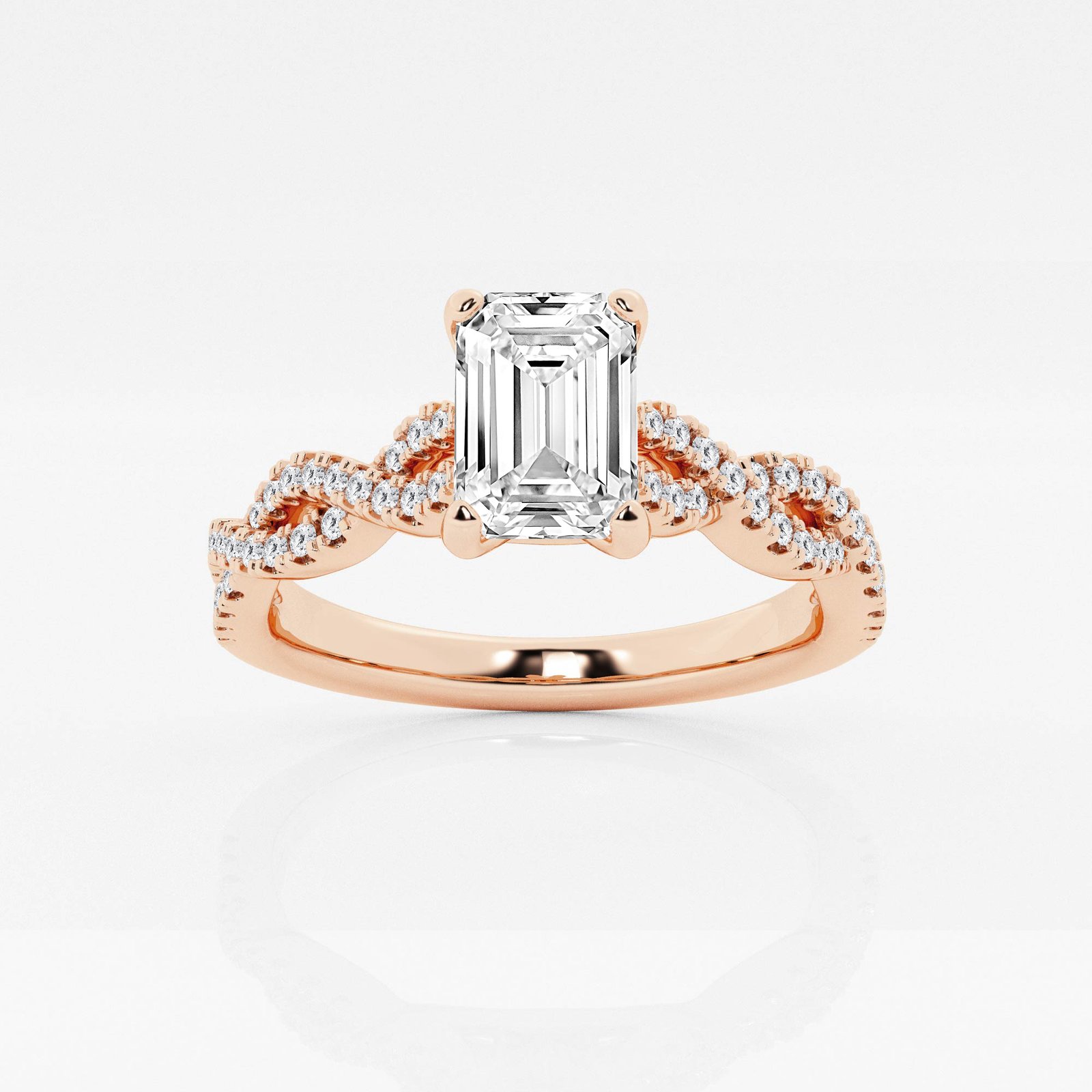Emerald-Cut with Twisted Rose Gold Band