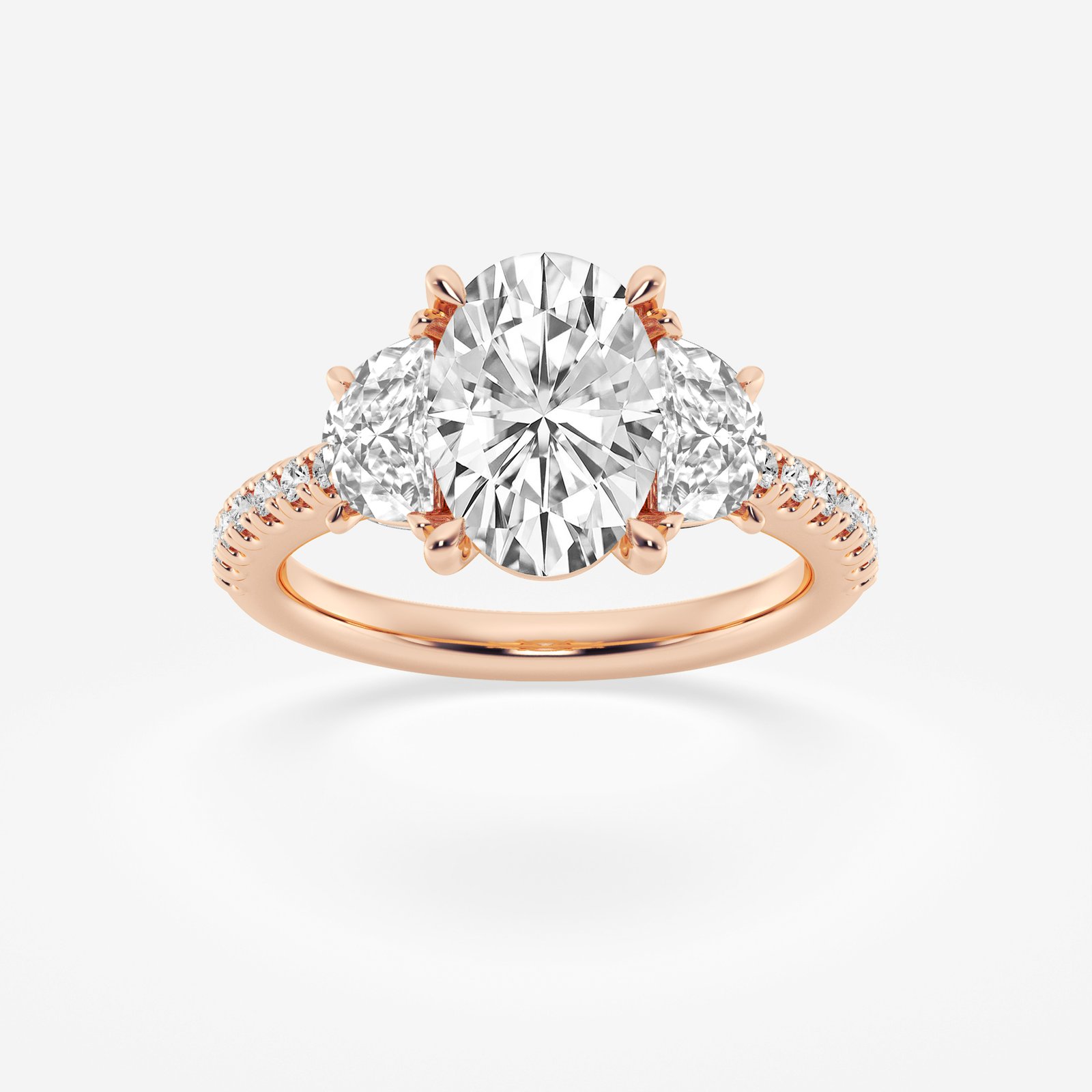 Three-Stone Oval Halo Pavé (Rose Gold)